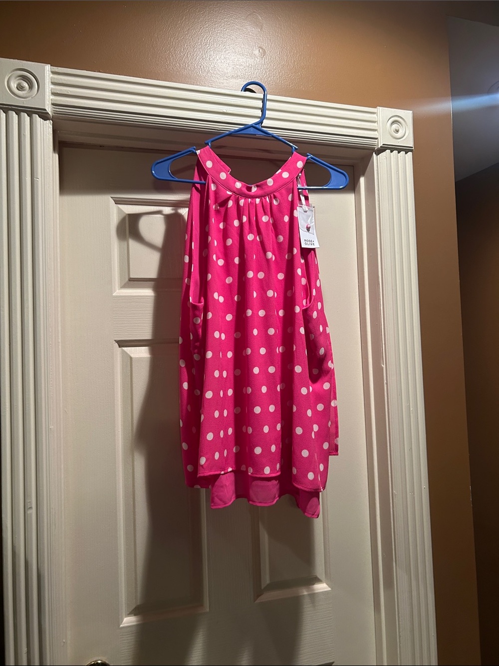 Rose & Olive Pink Polka Dot Halter Tank Top